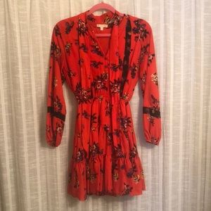 Floral Tiered Dress with Neck Scarf/Ties